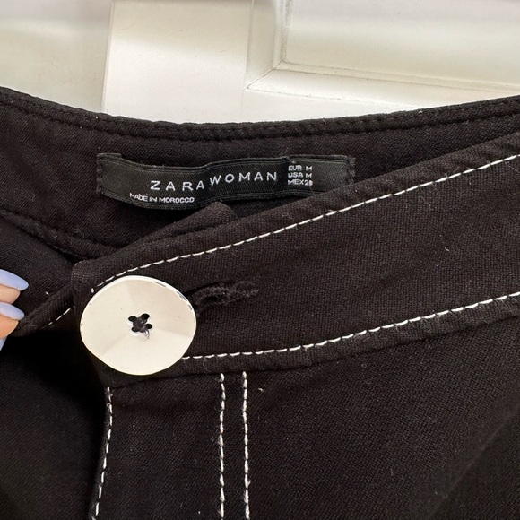Zara Contrast Stitching Black Wide Leg Pants - Picture 10 of 11